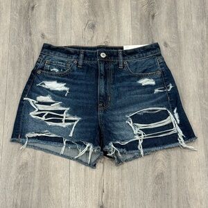 American Eagle Outfitters Casual Blue Distressed Denim High Rise Mom Jean Shorts